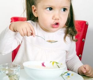 Toddler eating soup. Meal ideas for picky toddlers.