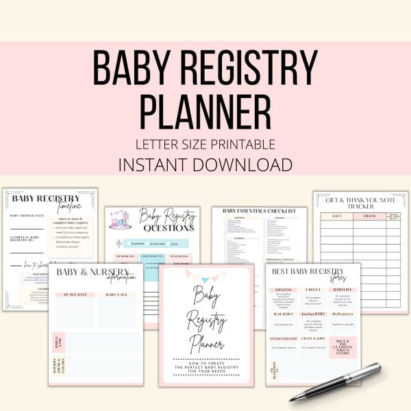 Example of what's included with the Baby Registry Planner.