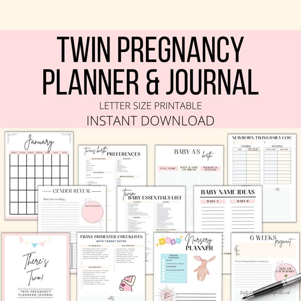 Printable twin pregnancy planner and journal.