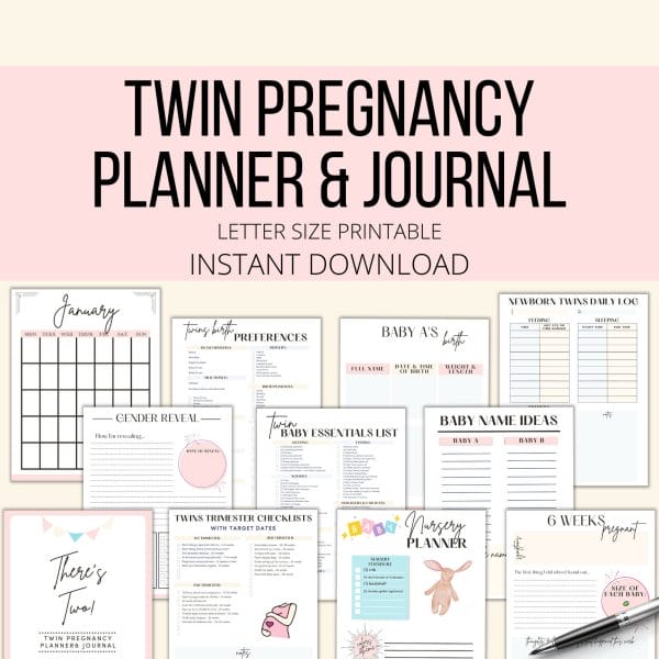 Twin pregnancy planner and journal mockup images.