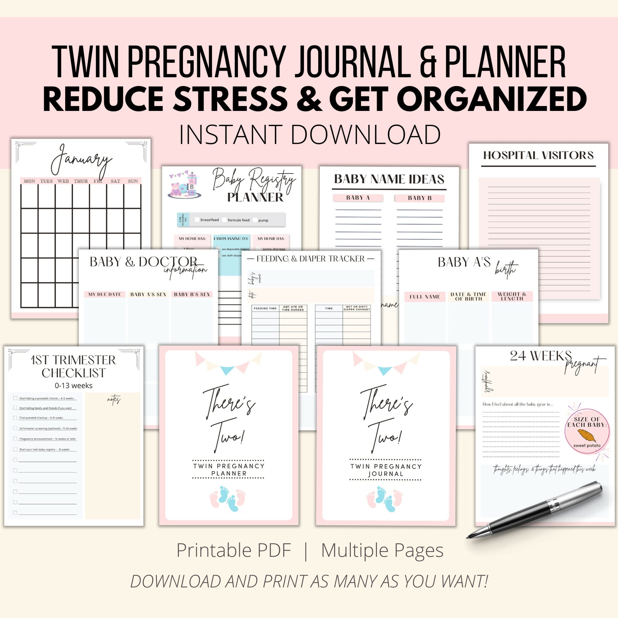 Baby shower gift Pregnancy planner Gender neutral Twins Pregnancy Journal Parents LGBTQ Single Parents| Non-binary Modern