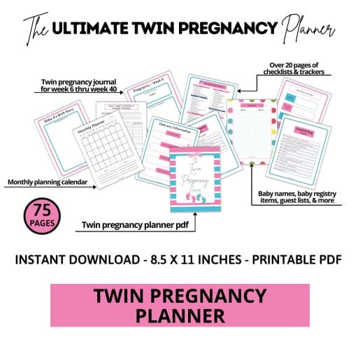 Twin pregnancy planner printable hero shot.