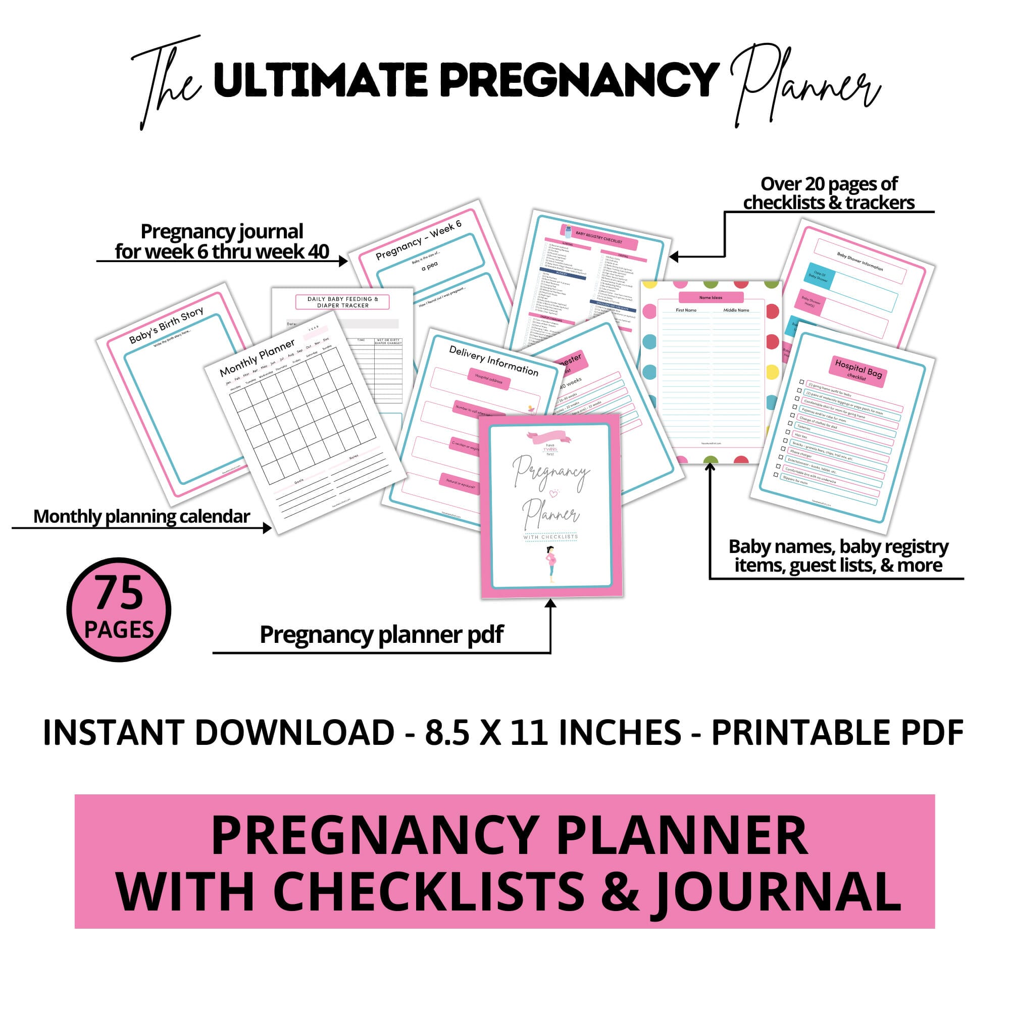 Photo of pregnancy planner with checklists and journal.