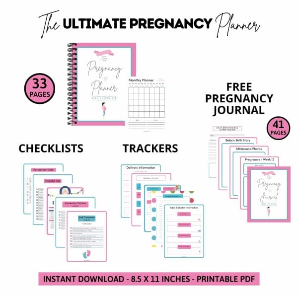 Pregnancy planner with checklists and journal hero shot.