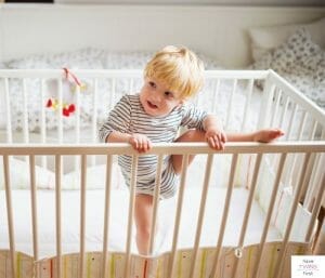 Toddler trying to climb out of crib. This article discusses toddler sleep regression at 15 months.