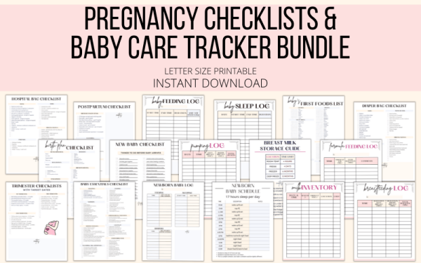 Pregnancy checklists and baby care tracker bundle mockup.