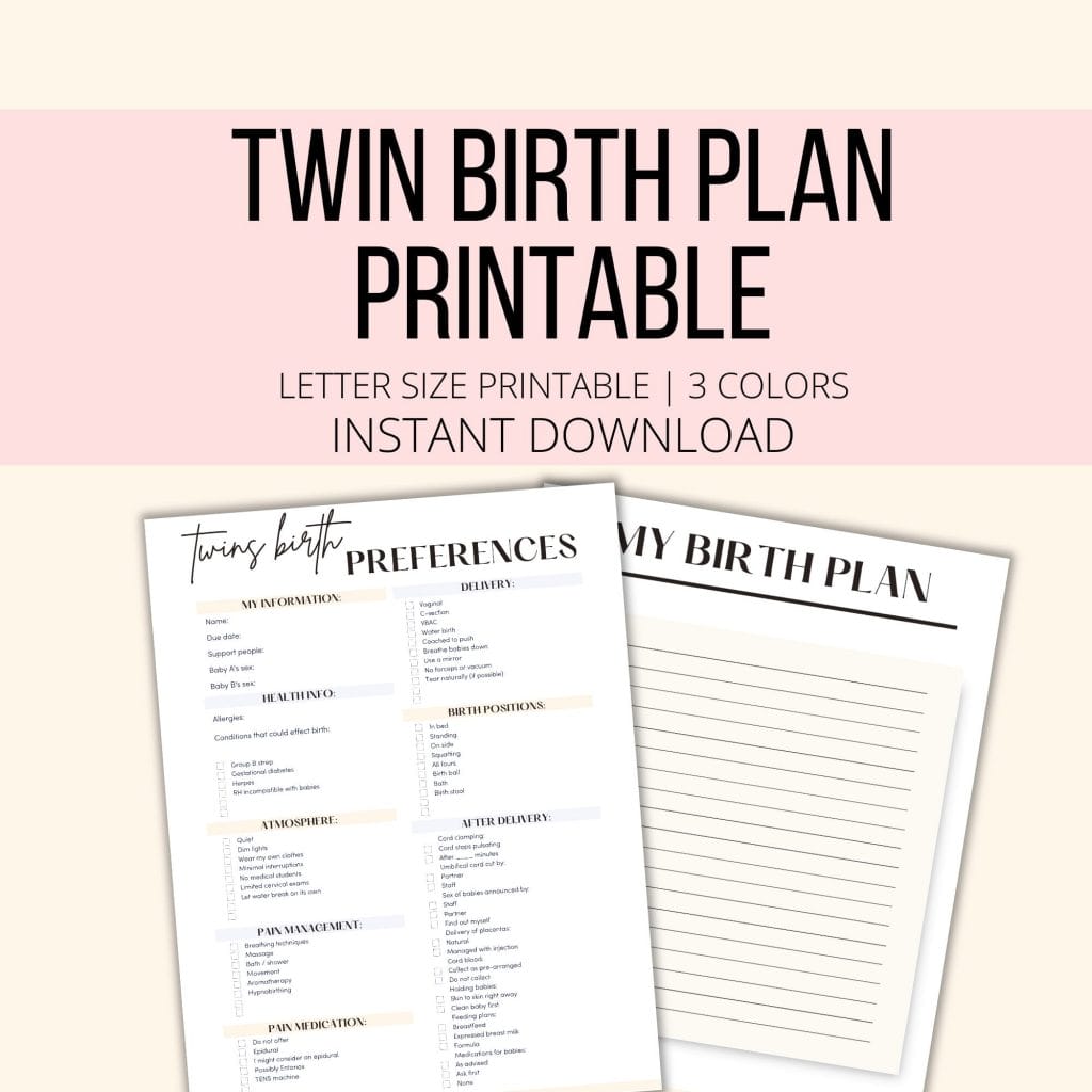 Twin birth plan printable.