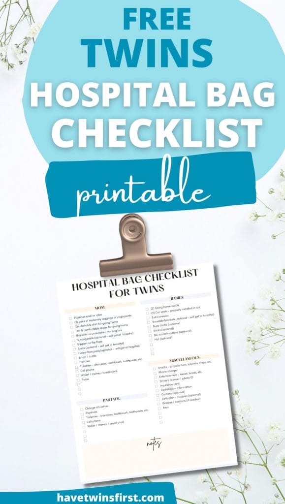 Free twins hospital bag checklist printable.