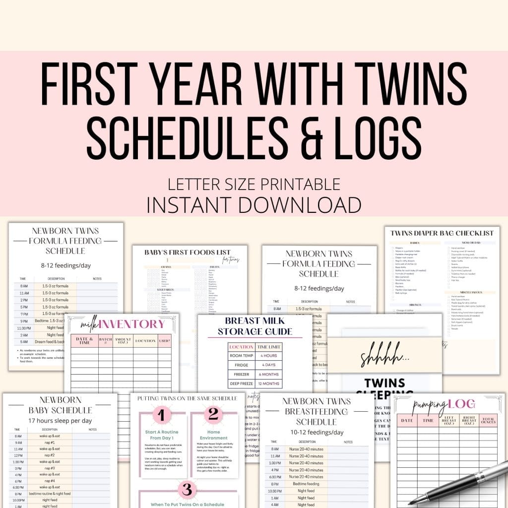 First year with twins schedules and logs mockup image.