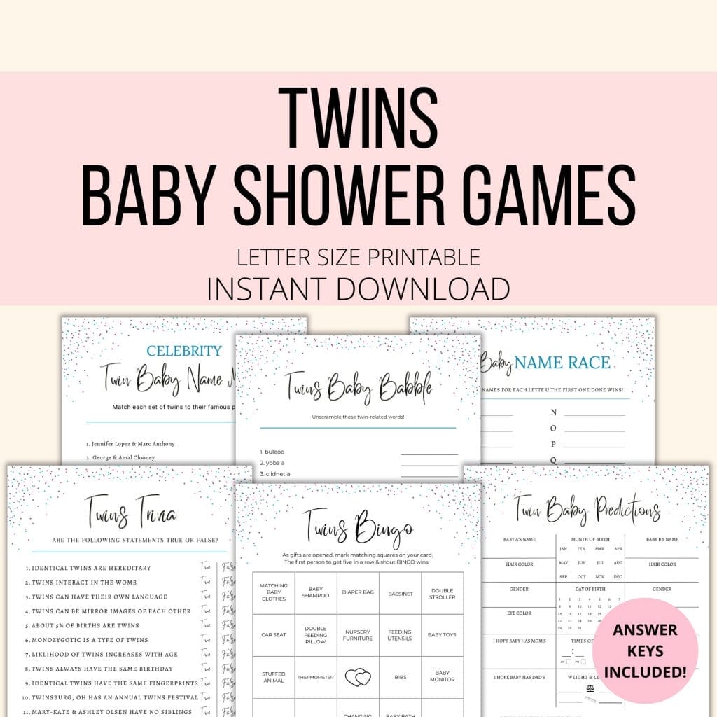 Twins baby shower games bundle mockup image.