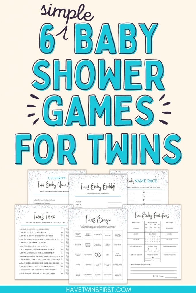 Simple baby shower games for twins Pinterest pin.