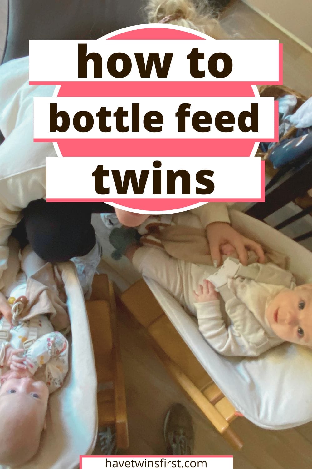 How to bottle feed twins Pinterest pin.