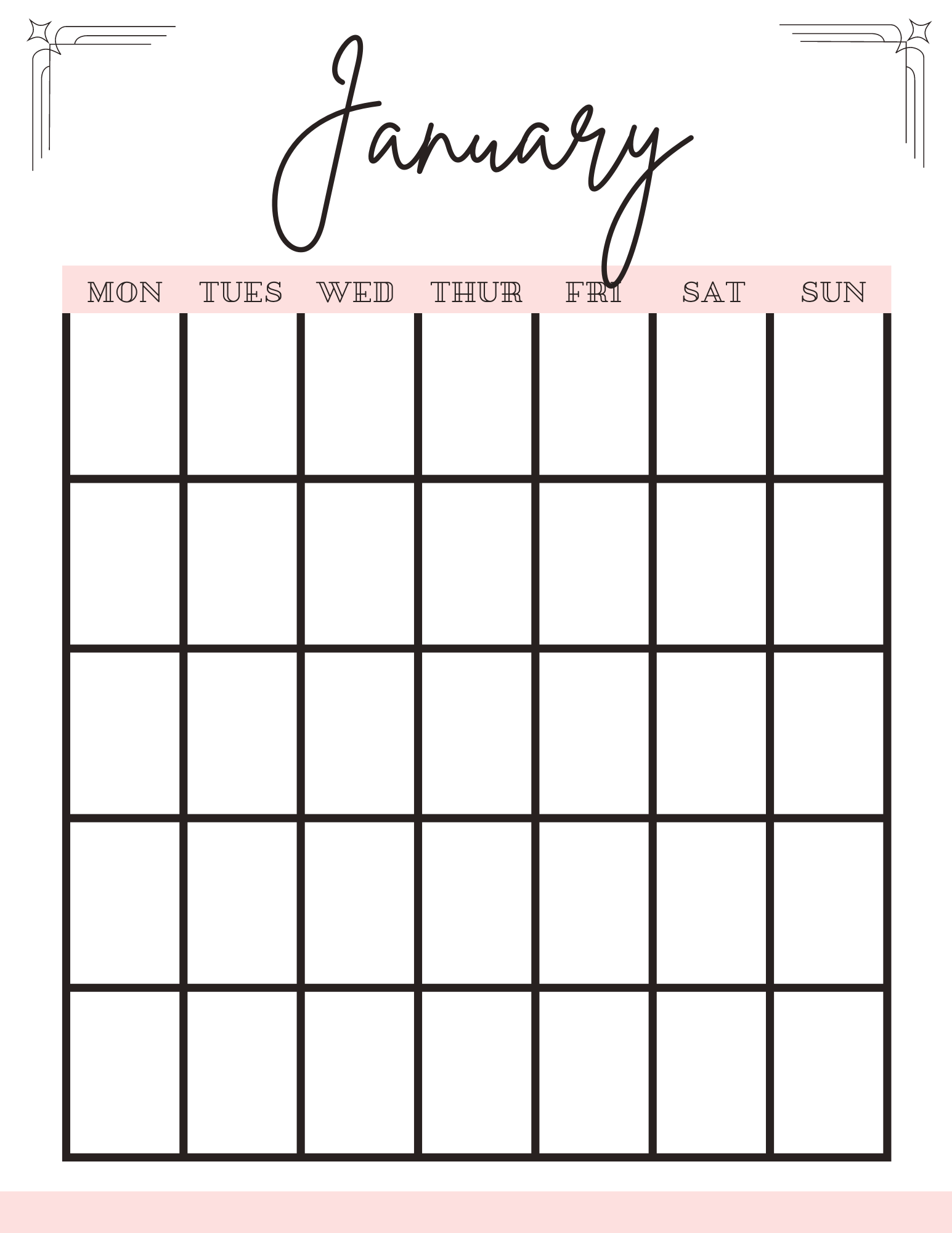 Calendar page for January.