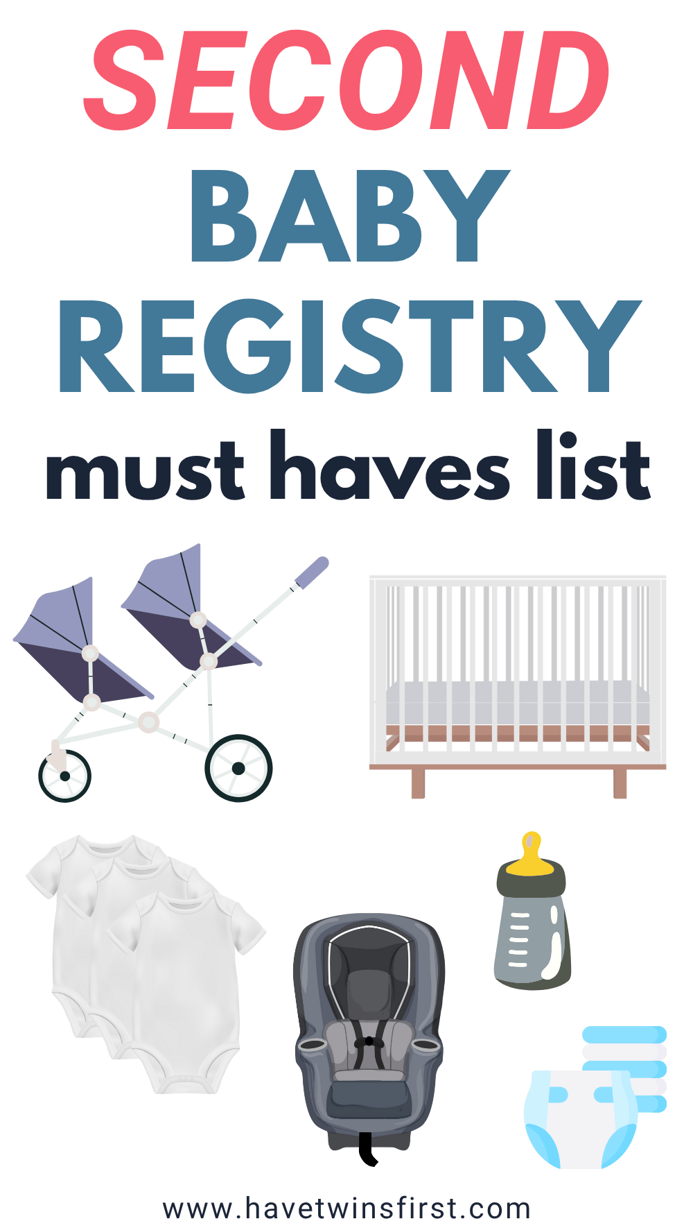 Second baby registry must haves list Pinterest pin.