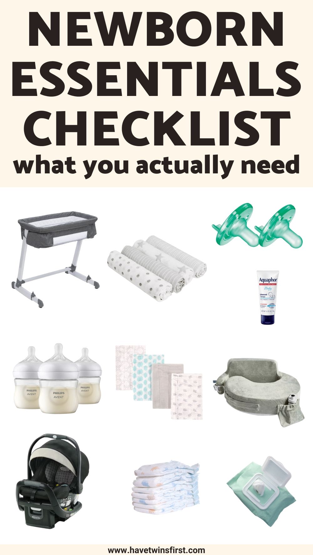 Newborn essentials checklist what you really need Pinterest pin.